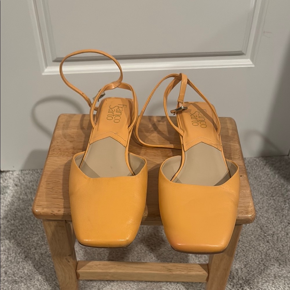 Franco Sarto Orange Leather Sandals with Slingback Strap